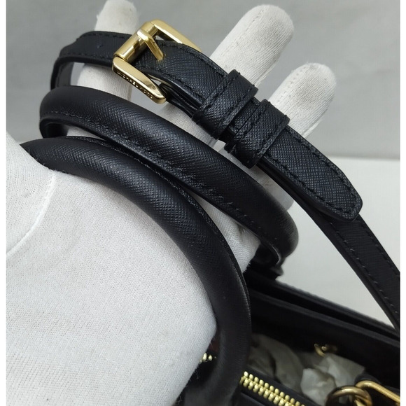 Michael Kors Black Leather Chevron Double Handles Satchel Shoulder Bag - Picture 7 of 16